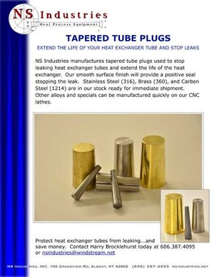 Cover of the NS Industries Tapered Tube Plugs specification sheet
