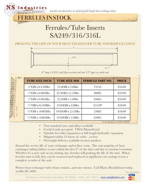 Cover of the NS Industries Ferrules InStock specification sheet