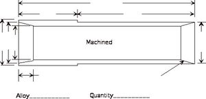 Dimensioned drawing of a high temperature tube insert with alloy and quantity specification block